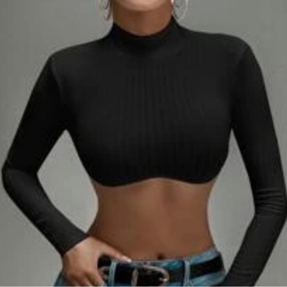 Cropped Mock Neck Top